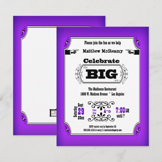  Paarse afspeelbrief (Birthday Party Invitation) Kaart (Voorkant / Achterkant)