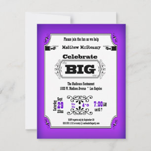 Paarse afspeelbrief (Birthday Party Invitation) Kaart