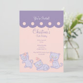 Paarse afspeelpartij Kittens Birthday Kaart (Staand voorkant)