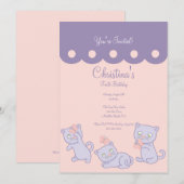 Paarse afspeelpartij Kittens Birthday Kaart (Voorkant / Achterkant)