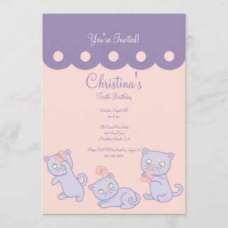 Paarse afspeelpartij Kittens Birthday Kaart