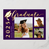 Paarse Afstudeerder Pet Foto Folie Afstuderen Aank Folie Uitnodiging (Voorkant)