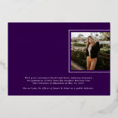 Paarse Afstudeerder Pet Foto Folie Afstuderen Aank Folie Uitnodiging (Achterkant)