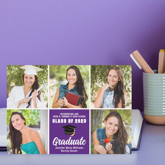 Paarse afstudeerfoto-collage Aangepaste afstuderen Aankondiging