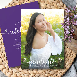 Paarse Afstudeerfoto Moderne Calligrafie Harten Aankondiging