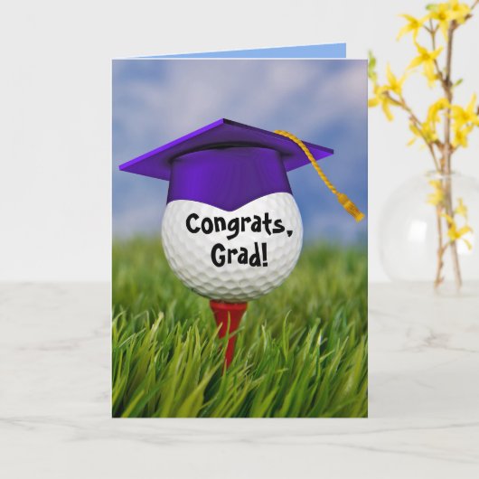 Paarse afstudeerkap op Golfbal Kaart (Gele Bloem)