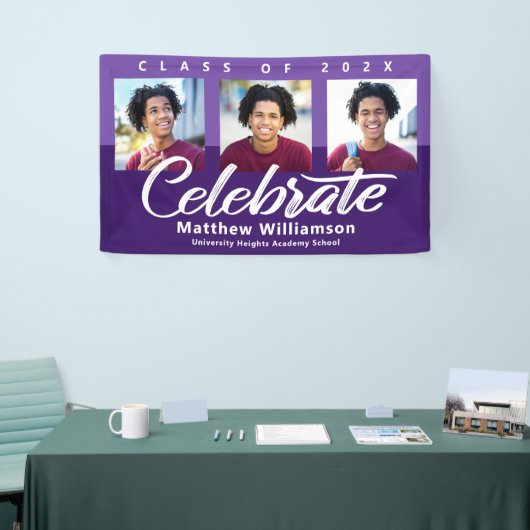 Paarse Afstuderen 3 Photo Bold Script Eenvoudige R Spandoek (Beurs)