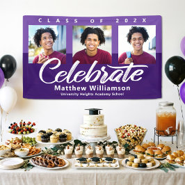 Paarse Afstuderen 3 Photo Bold Script Eenvoudige R Spandoek