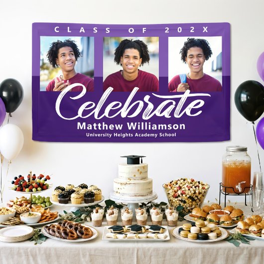 Paarse Afstuderen 3 Photo Bold Script Eenvoudige R Spandoek