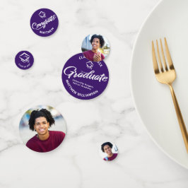 Paarse Afstuderen 3 Photo Bold Script Pet Minimaal Confetti