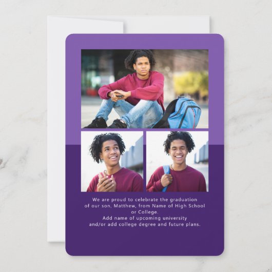 Paarse Afstuderen 4 Foto Bold Arch Script Modern Aankondiging (Achterkant)