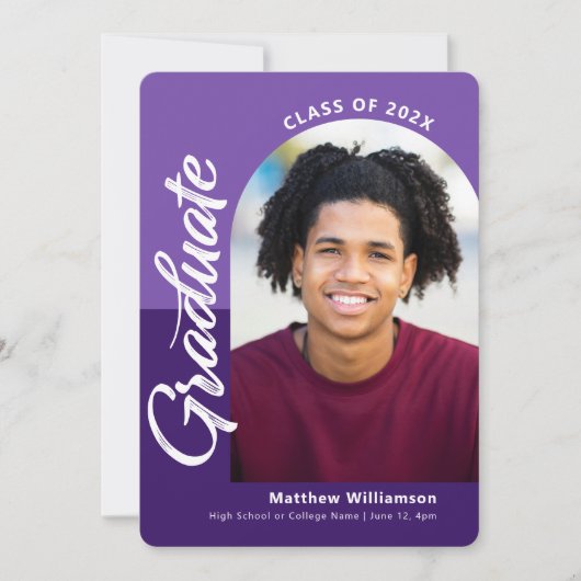 Paarse Afstuderen 4 Foto Bold Arch Script Modern Aankondiging (Voorkant)