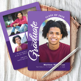Paarse Afstuderen 4 Foto Bold Arch Script Modern Aankondiging