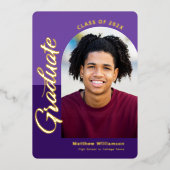 Paarse Afstuderen 4 Photo Arch Party Real Gold Folie Uitnodiging (Voorkant)