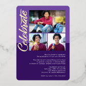 Paarse Afstuderen 4 Photo Arch Party Real Gold Folie Uitnodiging (Achterkant)