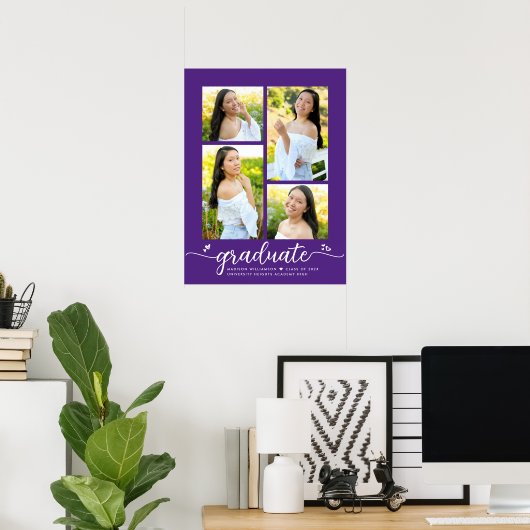 Paarse Afstuderen 4 Photo Script Hearts Modern Poster (Thuiskantoor)