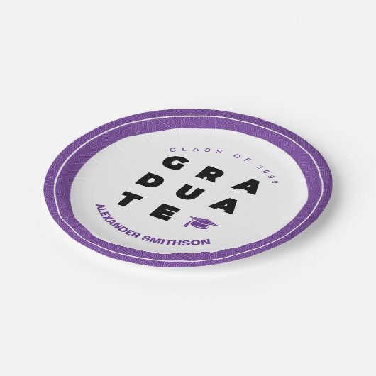 Paarse AFSTUDEREN brieven en Afstuderen van Petten Papieren Bordje (Gekanteld)