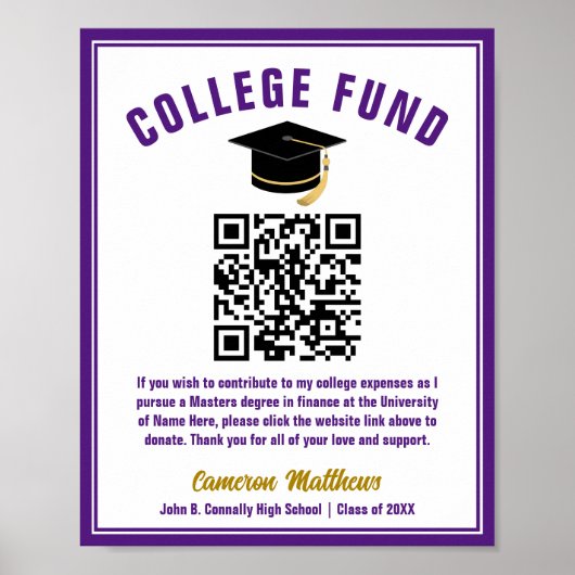 Paarse Afstuderen College Fund QR-code Poster (Voorkant)