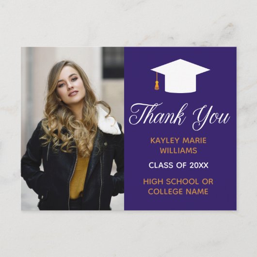 Paarse Afstuderen Foto 2025 Afstuderen Dank u Briefkaart (Voorkant)