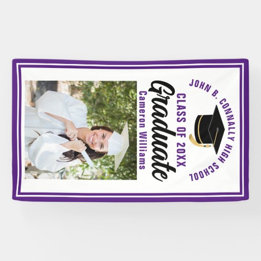 Paarse Afstuderen Foto Aangepaste Cute Graduation  Spandoek (Horizontaal)