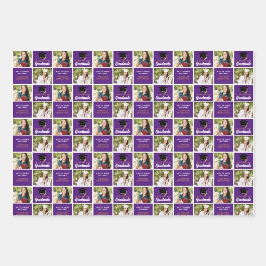 Paarse Afstuderen foto gepersonaliseerd Afstuderen Inpakpapier Vel (Voorkant 2)