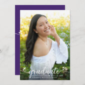 Paarse Afstuderen Foto Moderne Kalligrafie Harten Aankondiging (Voorkant / Achterkant)