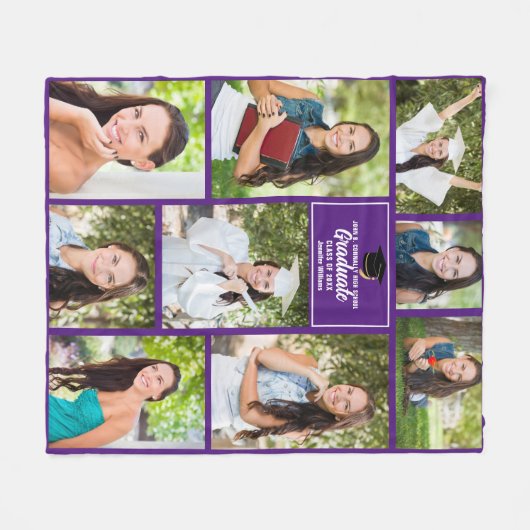 Paarse Afstuderen Fotocollage Afstuderen Gift Fleece Deken (Voorkant (Horizontaal))
