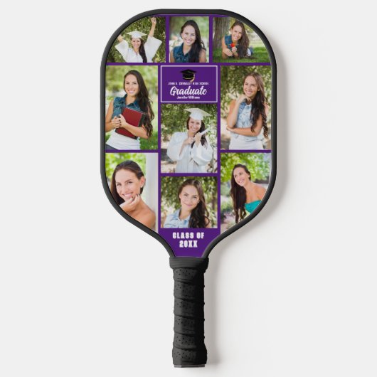 Paarse Afstuderen Fotocollage Afstuderen Gift Pickleball Paddle (Voorkant)