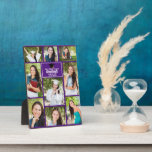 Paarse Afstuderen Fotocollage Afstuderen Keepsake Fotoplaat<br><div class="desc">Deze moderne paarse senior afstuderen fotoplaquette bevat je favoriete 9 studentenfoto's. Dit afstudeerfeest decor beschikt over stijlvolle witte typografie van uw middelbare school of hogeschool naam voor de klas van 2025. Pas dit souvenir cadeau aan met je afstudeerjaar onder het pet van het zwarte afstudeerder. Het beschikt over 2 horizontale...</div>