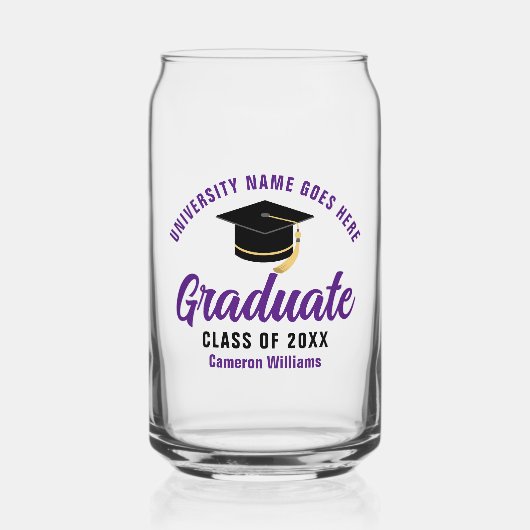 Paarse Afstuderen gepersonaliseerd 2025 Afstuderen Blikvorm Glas (Voorkant)