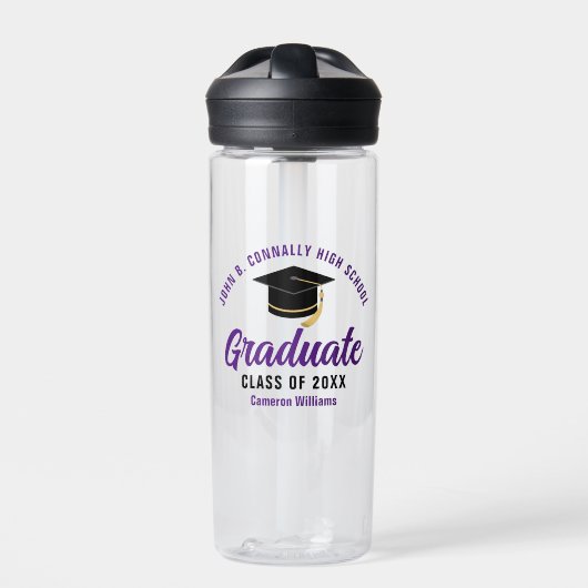 Paarse Afstuderen gepersonaliseerde Afstuderen Gif Waterfles (Voorkant)