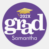 Paarse Afstuderen Goud Vet Typografie Modern Ronde Sticker (Voorkant)