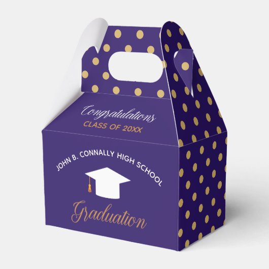 Paarse Afstuderen gouden polka dot aangepaste 2024 Bedankdoosjes (Voorkant Zijde)