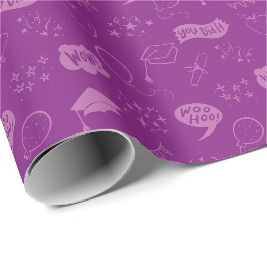 Paarse Afstuderen Hand getrokken krabbelpatroon Cadeaupapier (Rol Hoek)