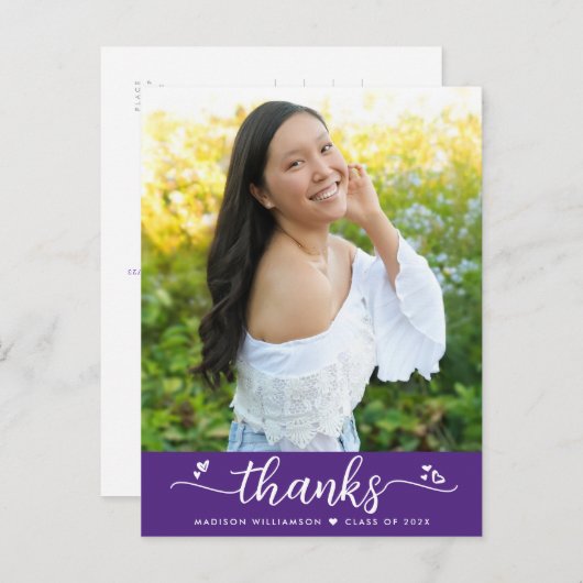 Paarse Afstuderen Het Manuscript van de Foto Harte Briefkaart (Voorkant / Achterkant)