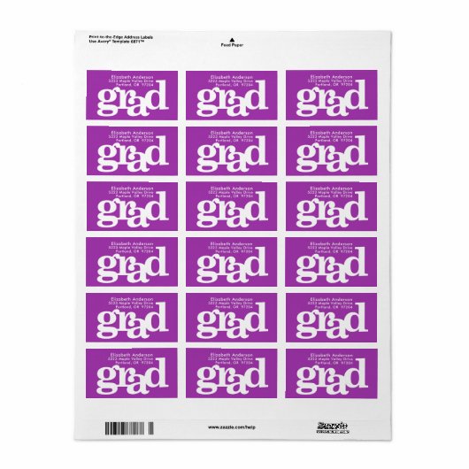 Paarse afstuderen modern vet typografie adres etiket (Full Sheet)