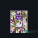 Paarse Afstuderen Photo Collage Afstuderen Briefkaart<br><div class="desc">Dit moderne paarse senior afstuderen fotocollage-briefkaart bevat je favoriete 9 studentenfoto's. Dit afstudeerfeest briefkaart is voorzien van stijlvolle witte typografie van uw middelbare school of college naam voor de klas van 2025. Pas de briefkaarten aan met je afstudeerjaar onder het zwarte afstudeerders pet. Het beschikt over 2 horizontale afbeeldingen, 5...</div>