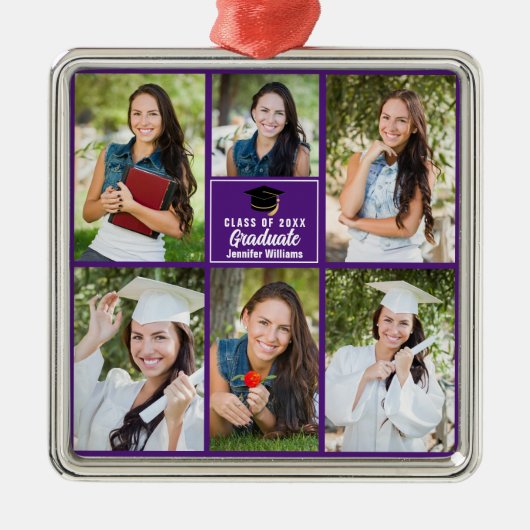 Paarse Afstuderen Photo Collage Afstuderen Metalen Ornament (Voorkant)