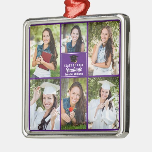 Paarse Afstuderen Photo Collage Afstuderen Metalen Ornament (Links)
