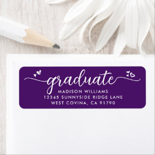 Paarse Afstuderen script harten modern adres Etiket
