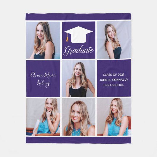 Paarse Afstuderen Senior Fotocollage Custom Fleece Deken (Voorkant)