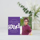 Paarse afstuderen verandering van plannen vet typo uitnodiging briefkaart (Staand voorkant)