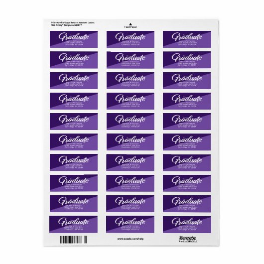 Paarse Afstuderen vet Retro Script Modern adres Etiket (Full Sheet)