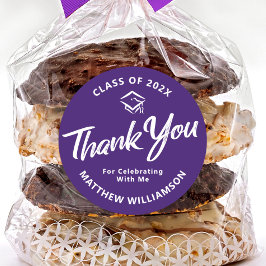 Paarse Afstuderen vet script Pet dank u modern Ronde Sticker