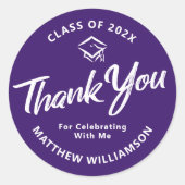 Paarse Afstuderen vet script Pet dank u modern Ronde Sticker (Voorkant)