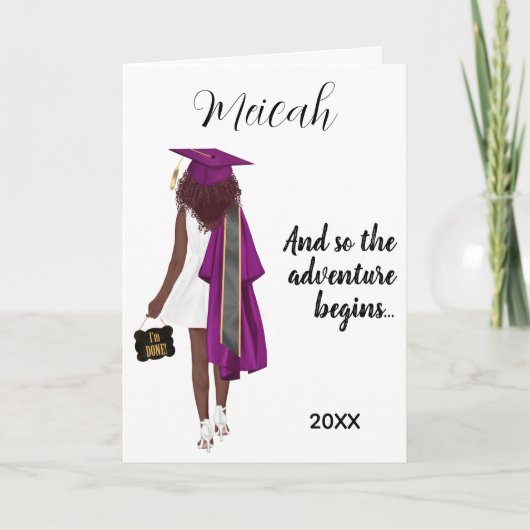Paarse afstuderen zwarte afgestudeerde Congrats Kaart (Voorkant)