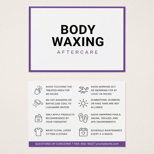 Paarse aftercare Kaart Haarverwijdering (Voorkant /achterkant)