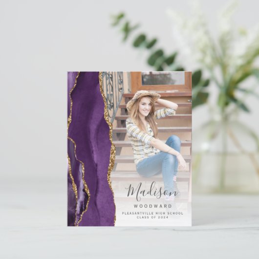 Paarse Agaat Foto 2024 Afstuderen Aankondiging (Staand voorkant)