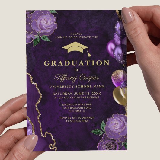 Paarse Agaat Foto Graduation Party Invitation Kaart