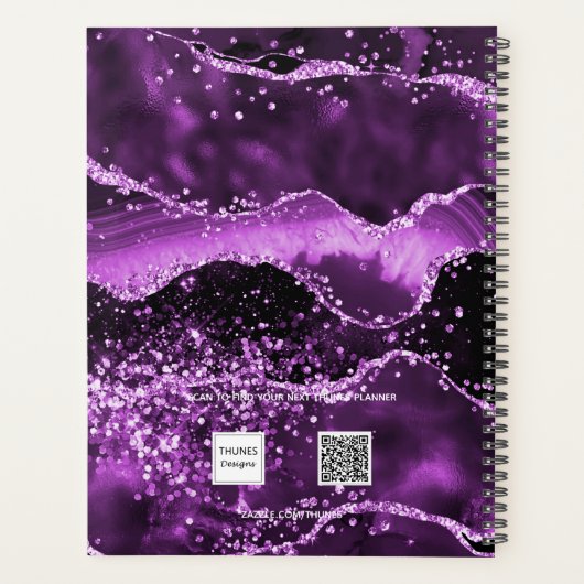 Paarse agaat glitter roze marmeren naam goud 2026 planner (Achterkant)